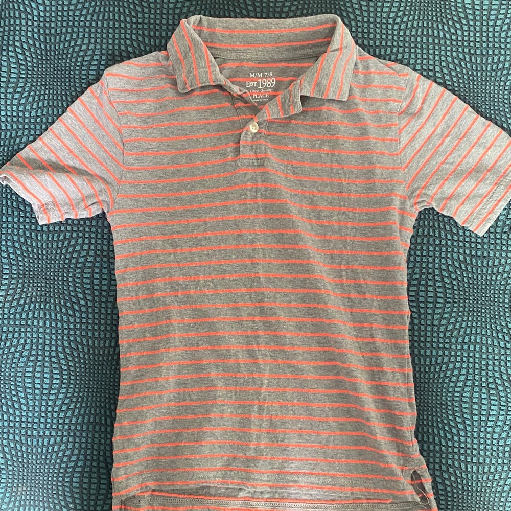 PLACE Kids Polo Shirt - Gray and Orange Stripes